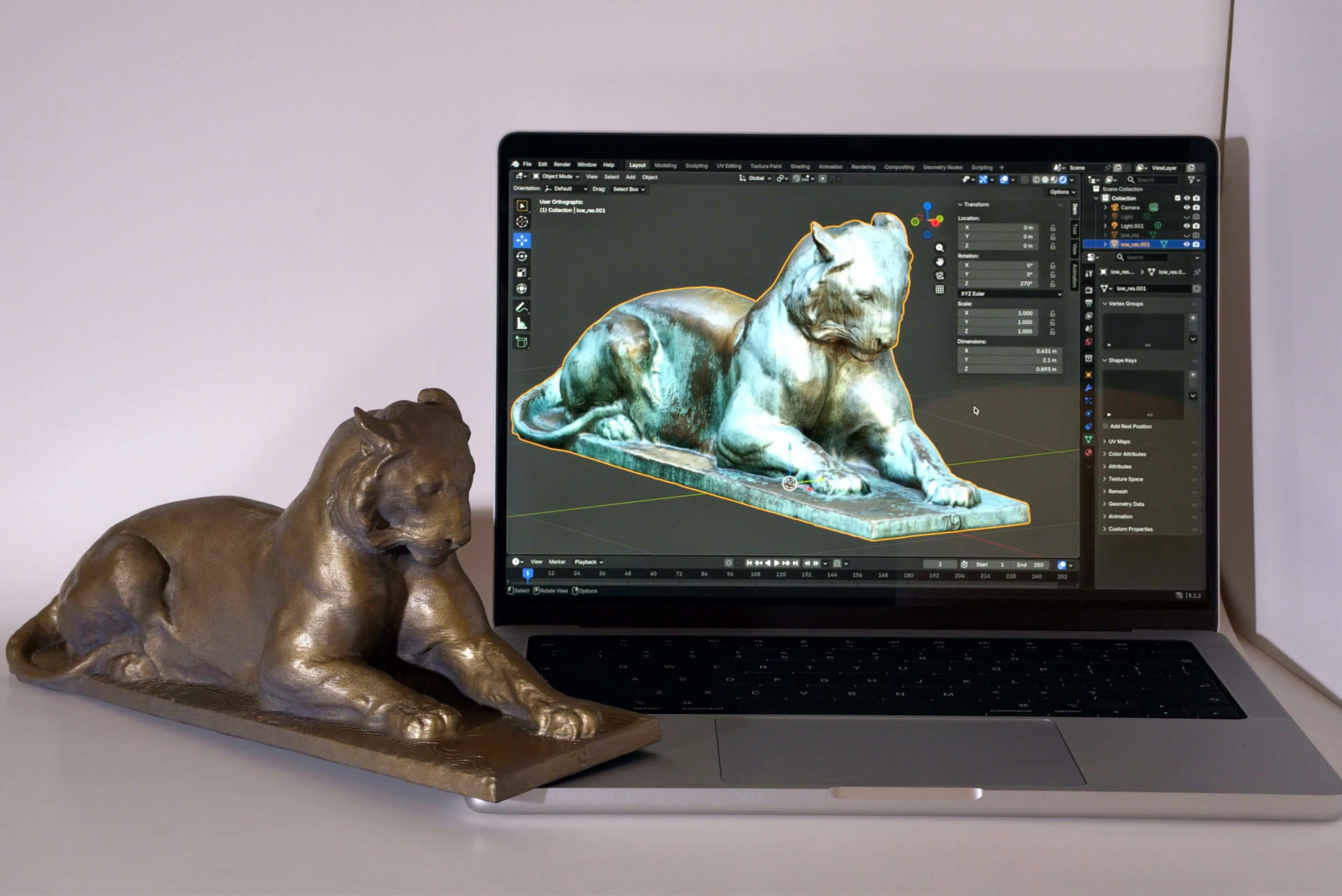 3D model and physical replica of a tiger figurine